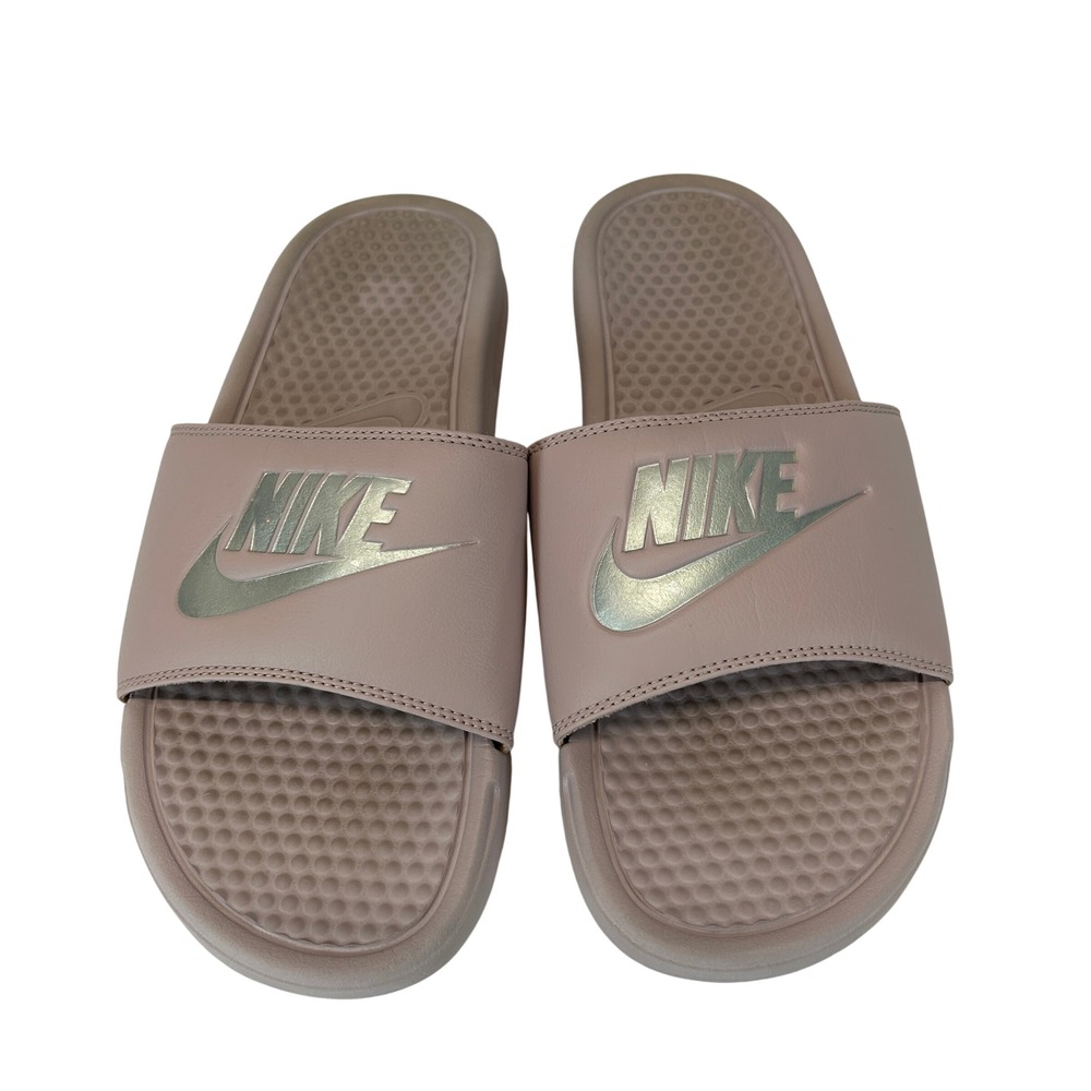 Nike Benassi JDI Slides Particle Rose Metallic Silver Sandals 343881-614